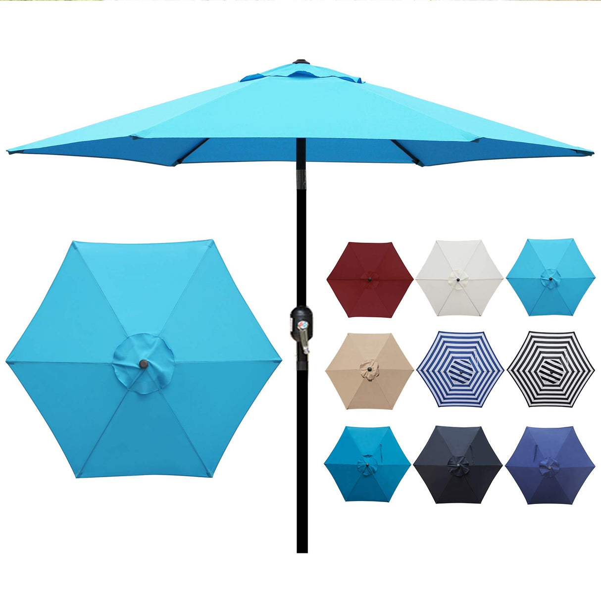 Blissun 7.5 ft Patio Umbrella, Yard Umbrella Push Button Tilt Crank (Light Blue) Blissun