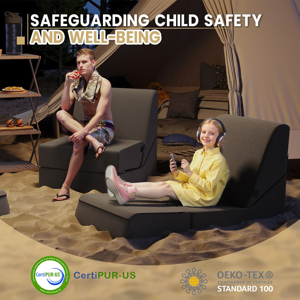 jela Outdoor Chaise Lounge, Waterproof Folding Sofa Bed Lounge Chair, UV Resistant Folding Lounge Chair with Machine Washable Cover, Soft Foam Patio Sofa Chairs Pool Lounge Chaise Chairs (Darkgrey) jela