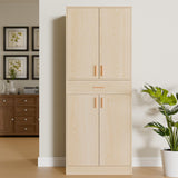 Cozy Castle Tall Oak Pantry Storage Cabinet with 4 Doors, Sliding Drawer, and Adjustable Shelves Cozy Castle