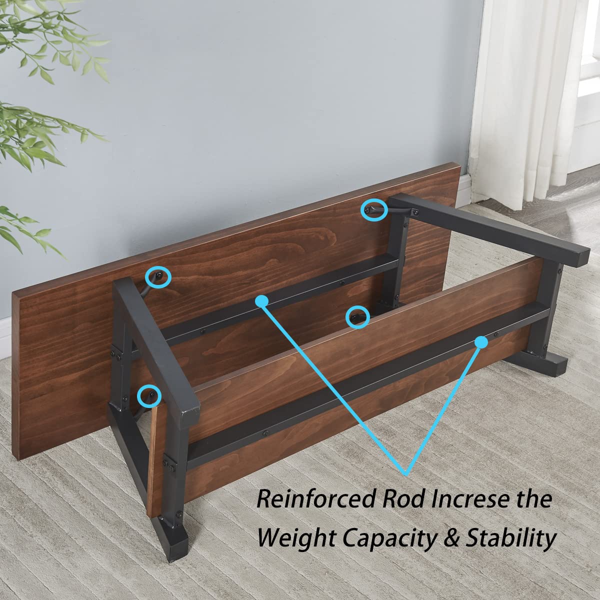 IBF Natural Real Wood Entryway Bench, Solid Wood Storage Bench, Industrial Bedroom Bench in Entry Way Hallway Foyer Rack, Modern Shoe Bench Seat for IBF