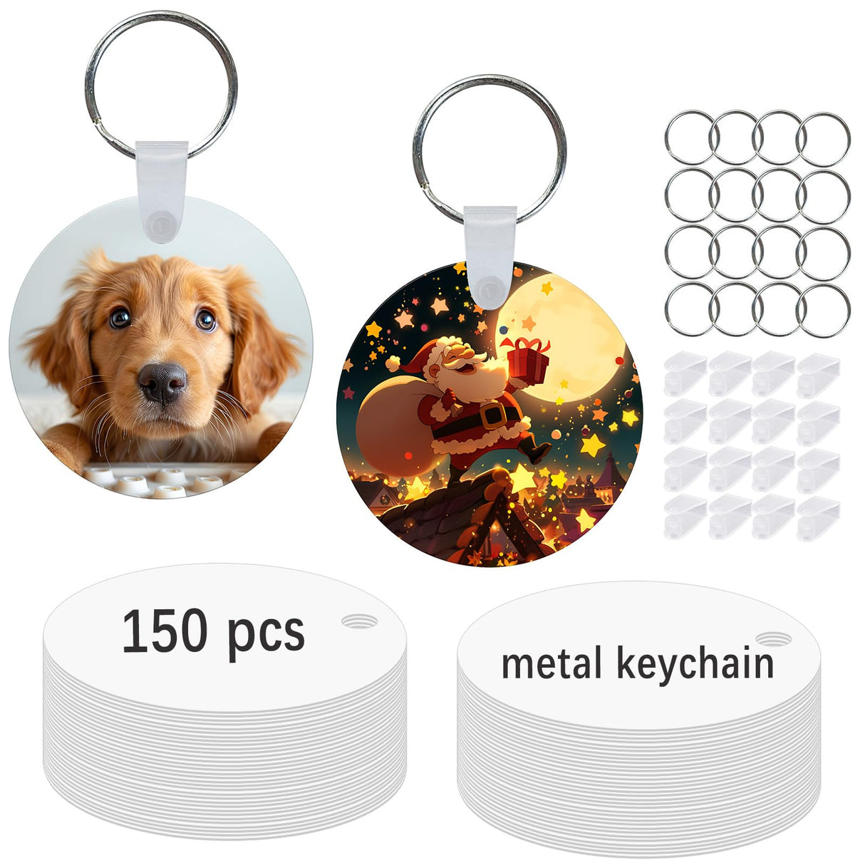 GEKIXUTP 150 Pcs Metal Sublimation Keychain Blanks Bulk，Double Sided Sublimation Blanks Keychain Heat Transfer Keychain Blanks，Sublimation Ornament Blanks GEKIXUTP