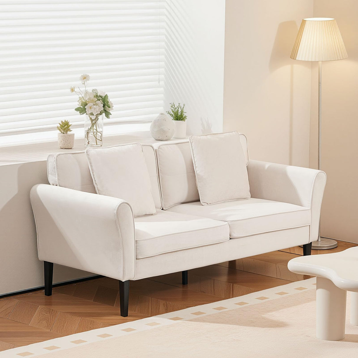 VEVOR Loveseat Sofa, 69-Inch Small Sofa Couch for Living Room, Velvet Fabric 2-Seats Couch with Sinuous Spring, Soft Cushions and Sturdy Frame, Comfy Loveseat for Bedroom, Office or Apartment, White VEVOR