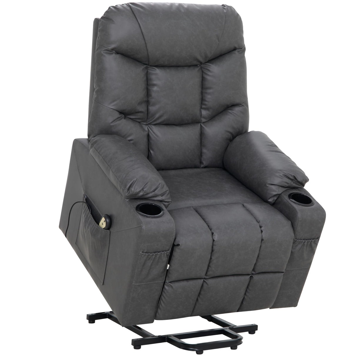 VUOVUS Power Lift Recliner Chair for Elderly, Electric Recliner with Remote Control, Adjustable Footrest, PU Leather Living Room Recliner with Cup Holders and Side Pockets (Light Grey) VUOVUS