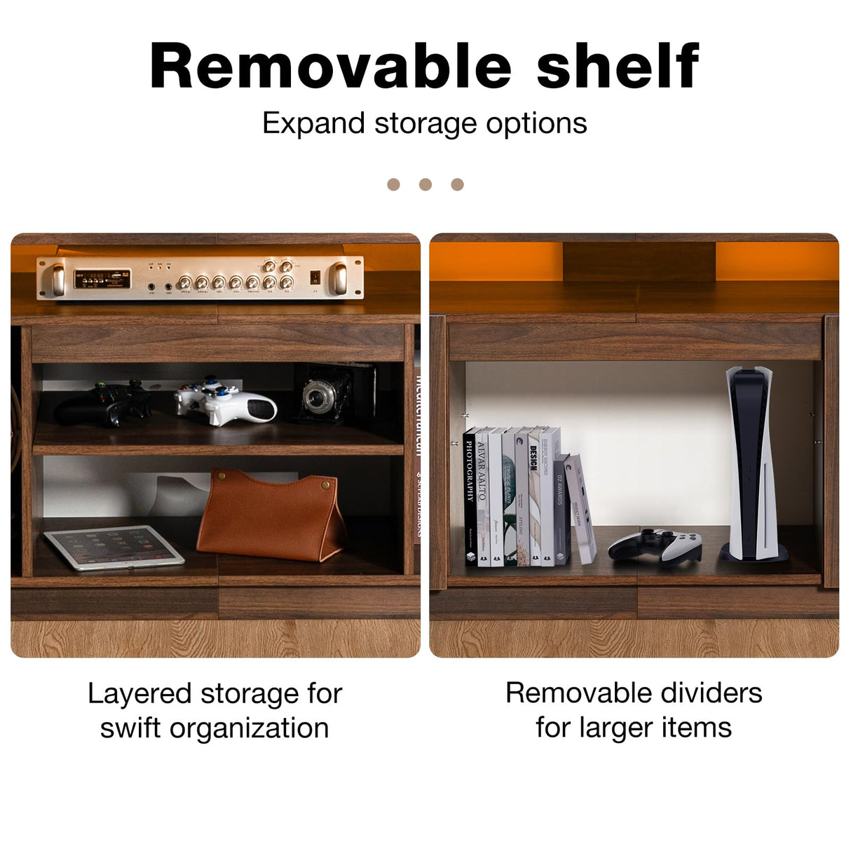 HOMMPA LED TV Stand with Power Outlets for up to 70" TV Modern Entertainment Center with Storage, Gaming TV Consoles with LED Lights Game Cabinet for Living Room Walnut HOMMPA