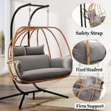 DAYAOUTDOOR Double Egg Chair with Stand, Oversized Egg Chair Outdoor, 2-Person Hanging Eggs Chairs, 600Lbs Sturdy Loveseat Swinging Chair for Balcony, Patio, Deck, Grey DAYAOUTDOOR