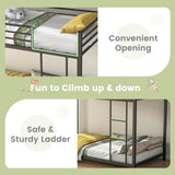 Giantex Metal Bunk Bed Twin Over Twin, Low Profile Bunk Bed Frame with Ladder & Full Length Guardrail, Space-Saving Twin Size Bed Frame for Kids Teens, No Box Spring Needed, Black Giantex