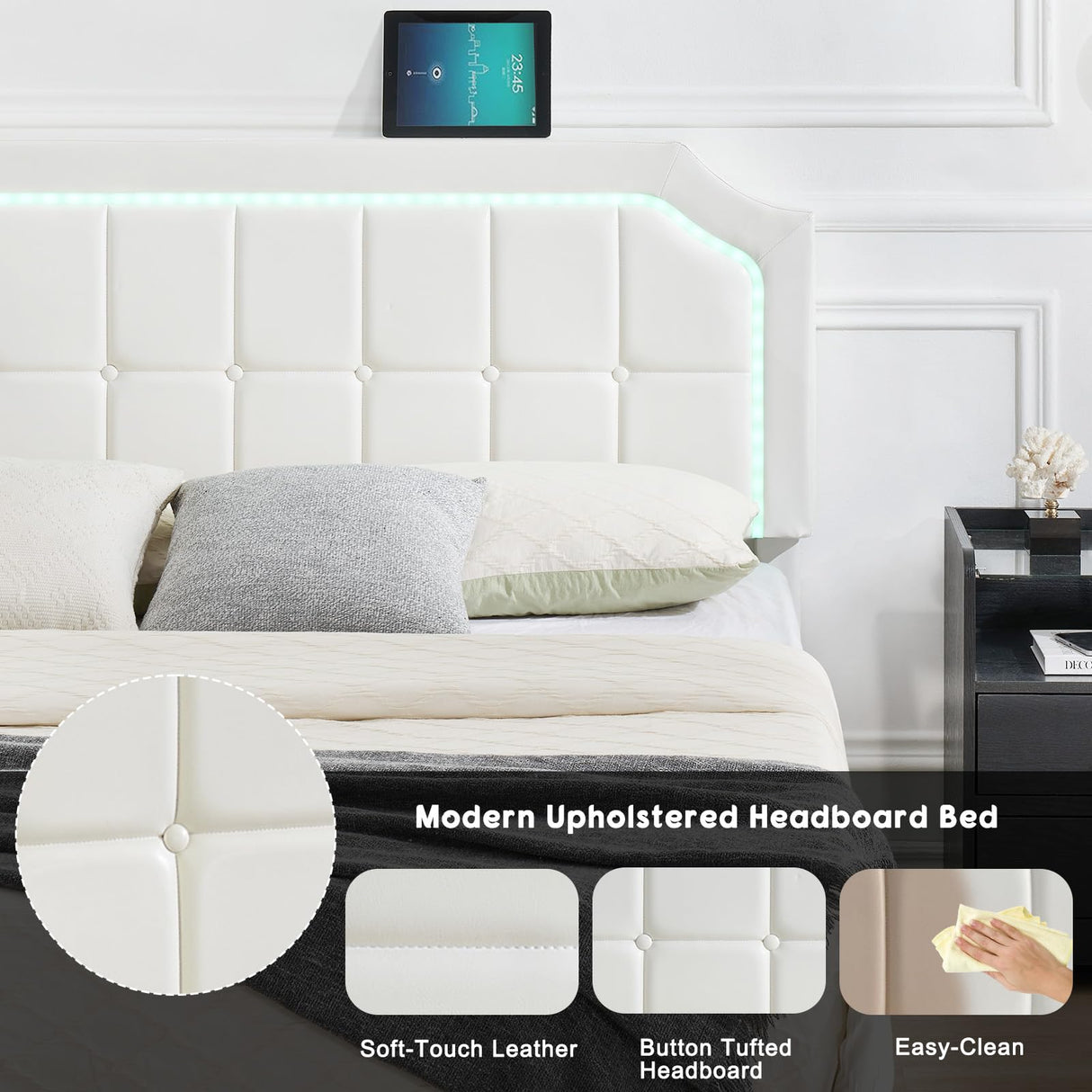 GAOMON Full Size Floating Bed Frame with RGB Led Lights Headboard, Modern Floating Led Full Bed Frame with Upholstered Adjustable Headboard, Stable Structure, No Box Spring Needed, Easy Assembly GAOMON