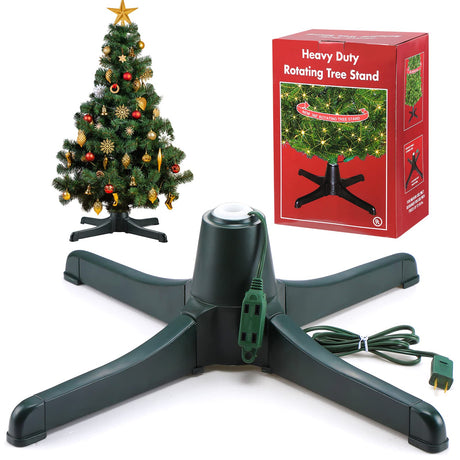 360 Degree Rotating Christmas Tree Stand for up to 7.5ft Artificial Tree Rotating Tree Stand Black Tree Revolving Stand Christmas Tree Turning Stand Xmas Tree Bases with 3 Built in Electrical Outlets Roowest