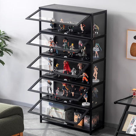 5-Tier Display Cabinet with Acrylic Doors, 67.5" Transparent Curio Display Case for Figures, Collectibles Toy Organizers Rack & Display Shelf, Kids Bookcase for Home, Office, Playroom, Living Room IHGSSKD