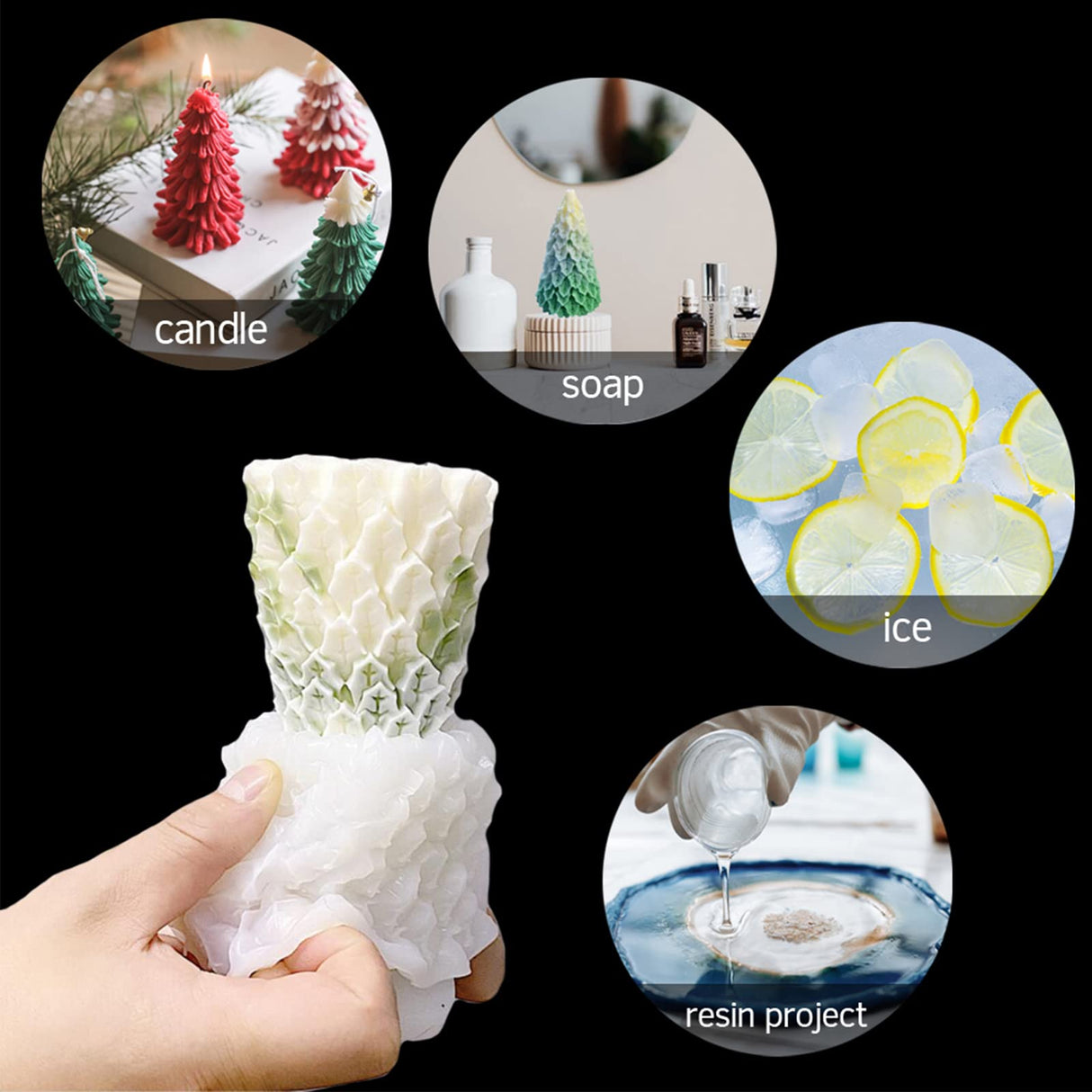 4PCS Christmas Tree Silicone Mold, 3D Candle Molds for Candle Making, Tree Shaped Silicone Epoxy Resin Mold, Ornament Mould for DIY Wax Candle Soap Art Craft Cake Chocolate Home Decor Wehous