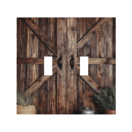 VGHOKO Decorative Switch Plate Cover with Rustic Barn Door Vintage Weathered Wood Texture Design 2 Gang Wall Plate Unique Double Toggle Double Light Switch Covers for Farmhouse Kitchen Decor VGHOKO