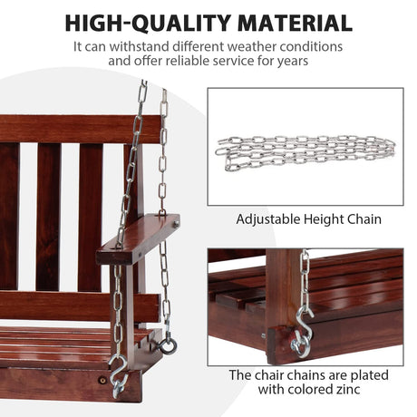 Wooden Porch Swing Chair, 4 FT Patio Swing Seat Hanging Chair Outdoor, Waterproof Swinging Chair Backyard Swings for Adults/Kids, Bench Swings for Outside, w/Mounting Chains, 800 lbs Capacity BORGEBY