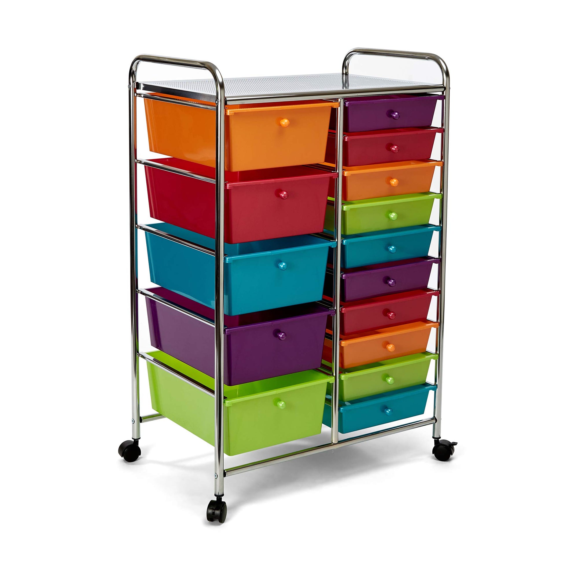 Seville Classics Rolling Utility Organizer Storage Cart for Home Office, School, Classroom, Scrapbook, Hobby, Craft, 15 Drawer, Multicolor (Pearlized) - WoodArtSupply