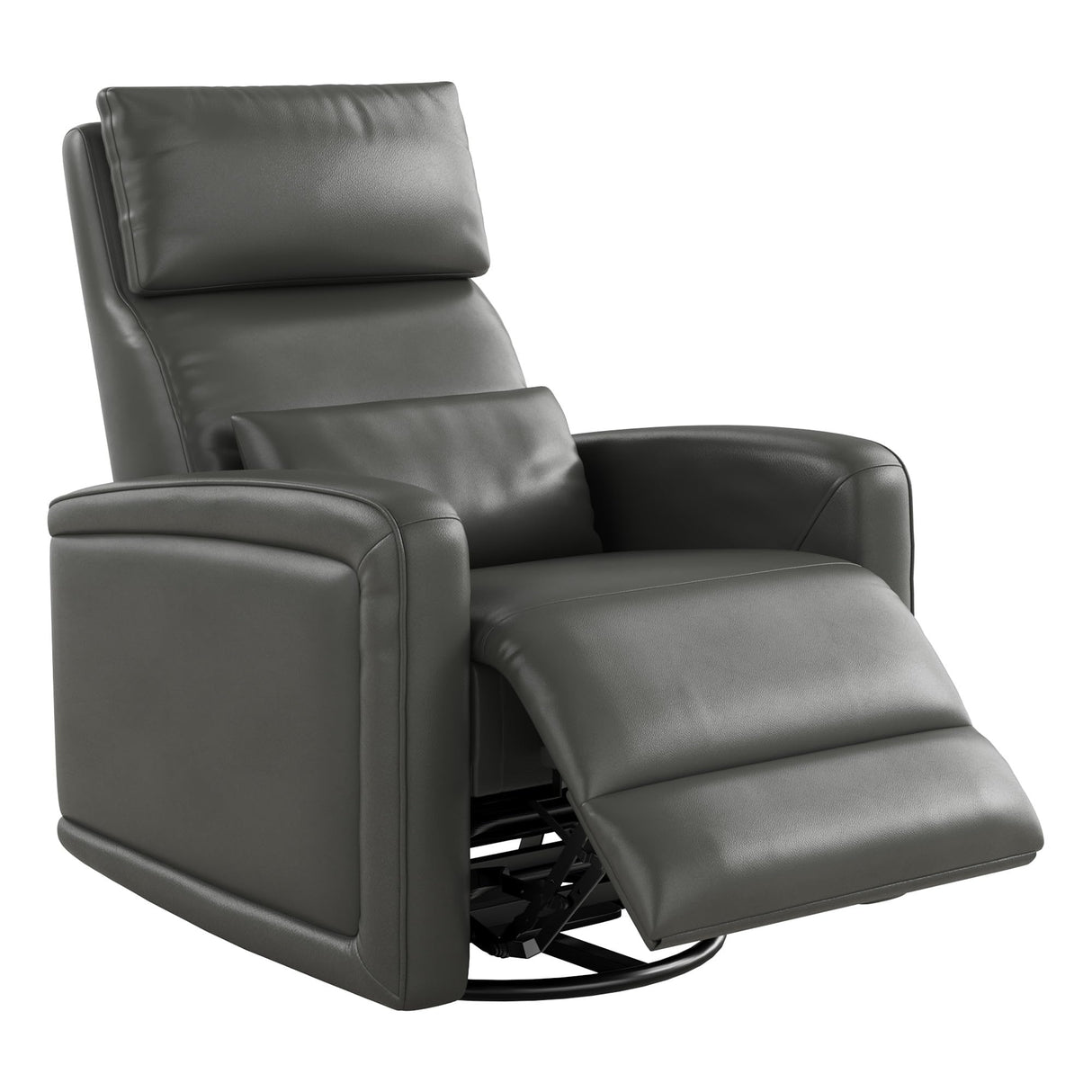 Adult Manual Recliner Chair, 360° Swivel Sofa Rocker, Faux Leather Single Sofa with Adjustable Backrest and Footstool, Modern Wingback Recliner with Hidden Pull Tabs, Living Room Armchair, Gray IDEALHOUSE