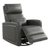 Adult Manual Recliner Chair, 360° Swivel Sofa Rocker, Faux Leather Single Sofa with Adjustable Backrest and Footstool, Modern Wingback Recliner with Hidden Pull Tabs, Living Room Armchair, Gray IDEALHOUSE