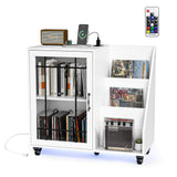 VINGLI Large Record Player Stand with Display Area, Turntable Stand with Storage, Vinyl Record Holder Up to 350 Albums, Record Player Table with LED Lights ＆ Charging Station for Music Room, White VINGLI