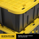 CX BLACK & YELLOW, 27-Gallon Heavy Duty Tough Storage Container & Snap-Tight Lid, (14.3"H x 20.6"W x 30.6"D), Weather-Resistant Design and Stackable Organization Tote [4 Pack] CX