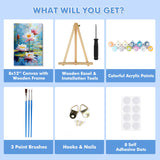 Bowetile Framed Paint by Numbers for Adults Beginners with Wooden Easel, Flowers Lotus Adults' Paint-by-Number Kits on Canvas, Easy DIY Acrylic Number Painting for Home Decor Birthday Gifts, 8x12in Bowetile