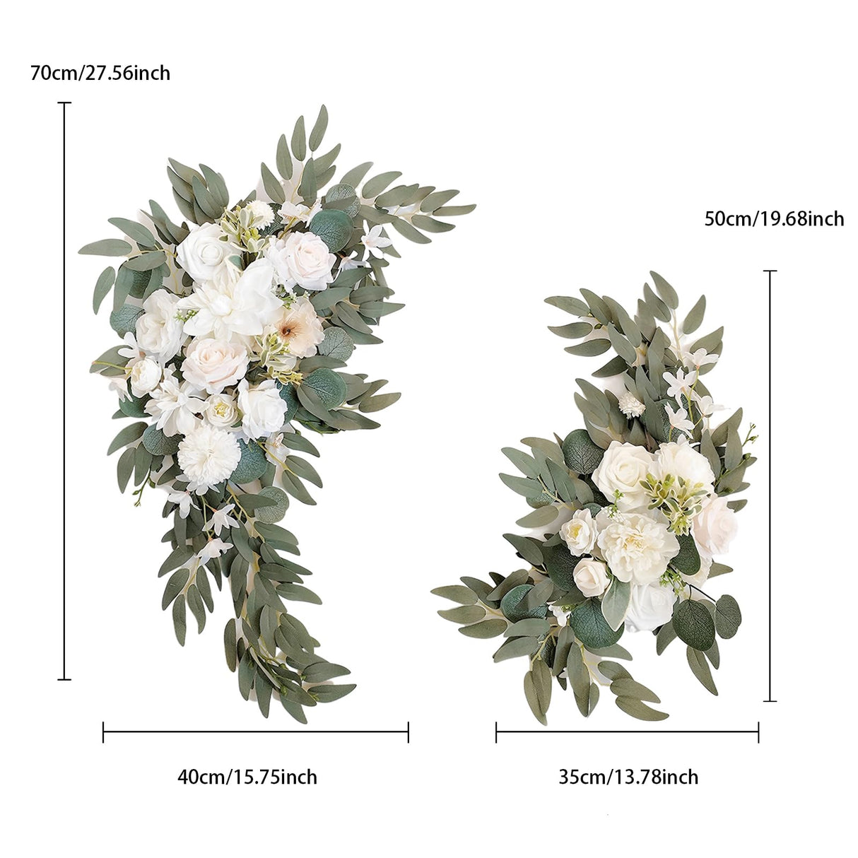 BMQDSM Wedding Arch Faux Flowers Set of 2 Greenery Garland for Wedding Decor Ceremony and Reception Backdrop Decoration (White) BMQDSM