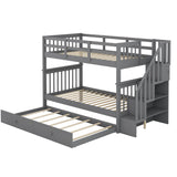 Harper & Bright Designs Twin Over Twin Bunk Bed with Trundle Bed and Storage Shelf, Kids Twin Size Bunk Bed with Stairs & Guard Rail, Wood Bunk Bed Frame for Kids, Teens, Adults,Gray Harper & Bright Designs