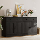 TUSY 4-Piece Large TV Stand with Bookshelves for TVs up to 75", TV Entertainment Center Media Center with Tempered Glass Doors and Shelves, TV Hutch for Living Room White (Black) TUSY