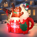 6.5 FT Christmas Inflatables Outdoor Decorations, Gingerbread Christmas Inflatable Hot Cocoa Mug with Built-in LEDs Blow Up Christmas Decoration for Garden Lawn Yard Patio Xmas Inflatable MGparty