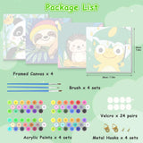 KEYIFA 4 Pack Framed Paint by Numbers Kit for Kids Age 6-12, Easy Animal Paintings for Adult Beginner, Framed Acrylic Canvas Painting for Home Decor Children Gift, 8x8 in (Sloth+Panda+Hedgehog+Frog) KEYIFA