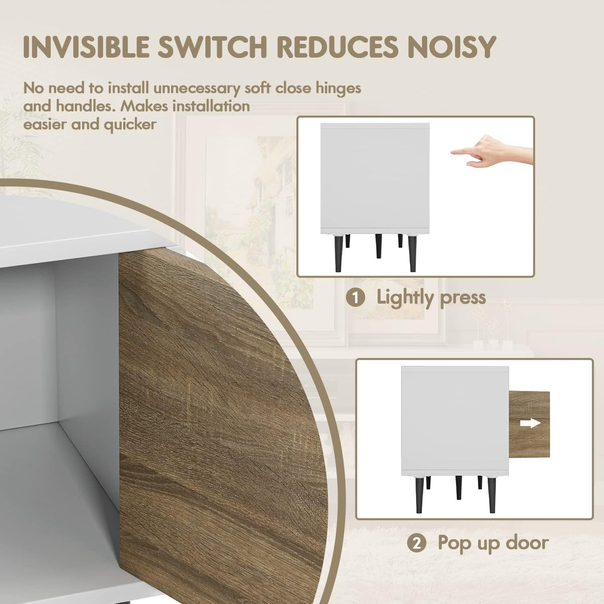 YESHOMY Modern TV Stand for 65" Television, Entertainment Center with Two Storage Cabinets, Retro Style Media Console for Living Room, Bedroom, Office, 58 Inch, White and Coffee YESHOMY
