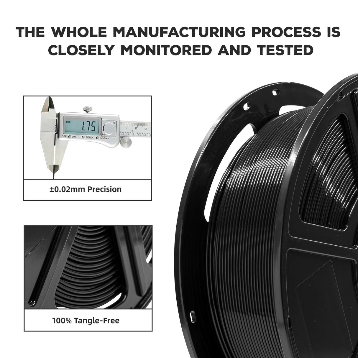 FLASHFORGE PLA Filament 1.75mm, 3D Printer Filament 1kg (2.2lbs) Spool, Dimensional Accuracy +/- 0.02mm, 3D Printing Filament Easy to Use and Fits for Most FDM 3D Printers (Black) FLASHFORGE
