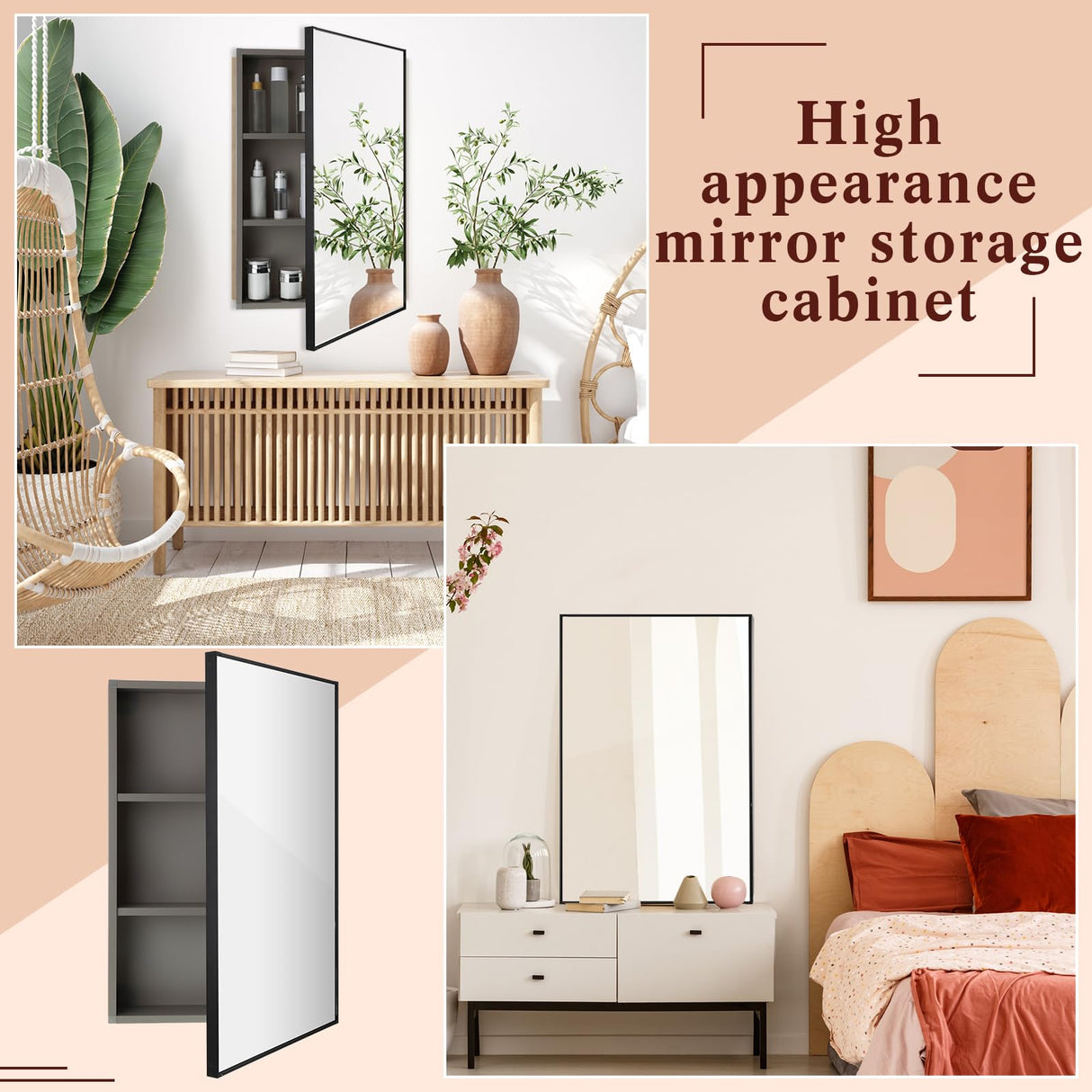 Suzile Modern 16 x 24 x 4.3 Inch Medicine Cabinet with Mirror Wall Mounted Framed Recessed Bathroom 3 Shelves Wall Mounted Sliding Doors(Light Grey,1 Pack) Suzile