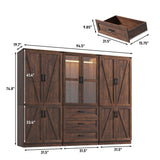 Hlivelood 75" Tall Farmhouse 6 Doors Armoire Wardrobe Closet with 3 Drawers and LED,Freestanding Closet Wardrobe Cabinet for Bedroom with Hanging Rod,Wooden Armoire Storage Cabinet(Brown 6 Doors 1) Hlivelood