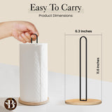Paper Towel Holder - Wooden Paper Towel Holder with Non-Slip Wood Base, Minimalistic Modern Style, Countertop Paper Towel Holder, Black Paper Towels Holder, Paper Towel Stand for Kitchen, Home, Office Bambüsi