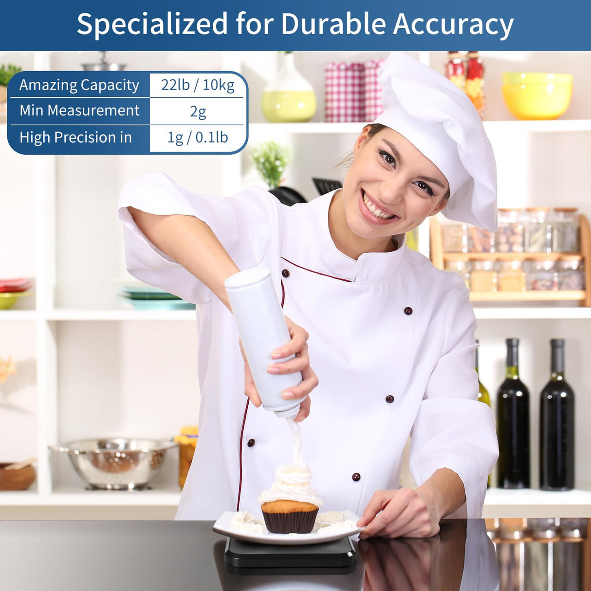 Vitafit 22lb Digital Food Kitchen Scale, High Accuracy Assured by Weighing Professional Factory Since 2001, Weight Loss, Baking and Cooking, LED Display, Batteries Included, Black Vitafit