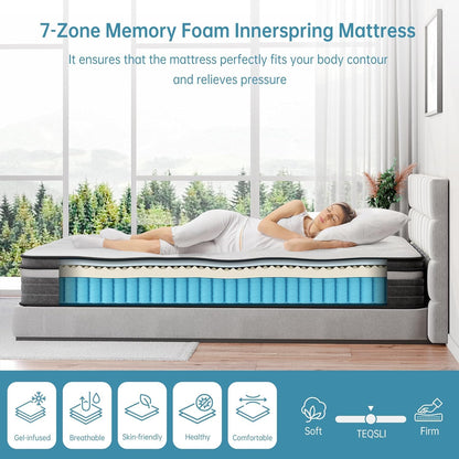 TeQsli Queen Mattress, 12 Inch Queen Mattress Hybrid, Gel Memory Foam with Queen Size Mattress in a Box & Individually Pocketed Springs for Pressure Relief