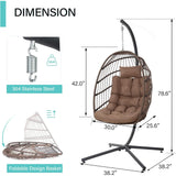 SWITTE Egg Chair Outdoor Indoor with Stand, Hanging Egg Swing Chair with Stand, Wicker Egg Chair with Cushion 350lbs Capacity for Patio (Brown) SWITTE
