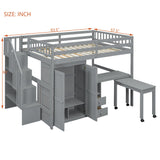 Full Size Wood Loft Bed with Desk,Wardrobe and Stairs, Bookshelf and Drawers,for Kids Teens Adults Bedroom Use (Gray#X, Full) Brabrety