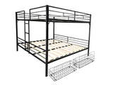 PVWIIK King Over King Bunk Bed with Drawer and Guardrails for Adult Teenagers Bedroom,Metal Bed Frame w/Ladder for Girls, Boys,Modern Style Bed/No Box Spring Required,Black PVWIIK