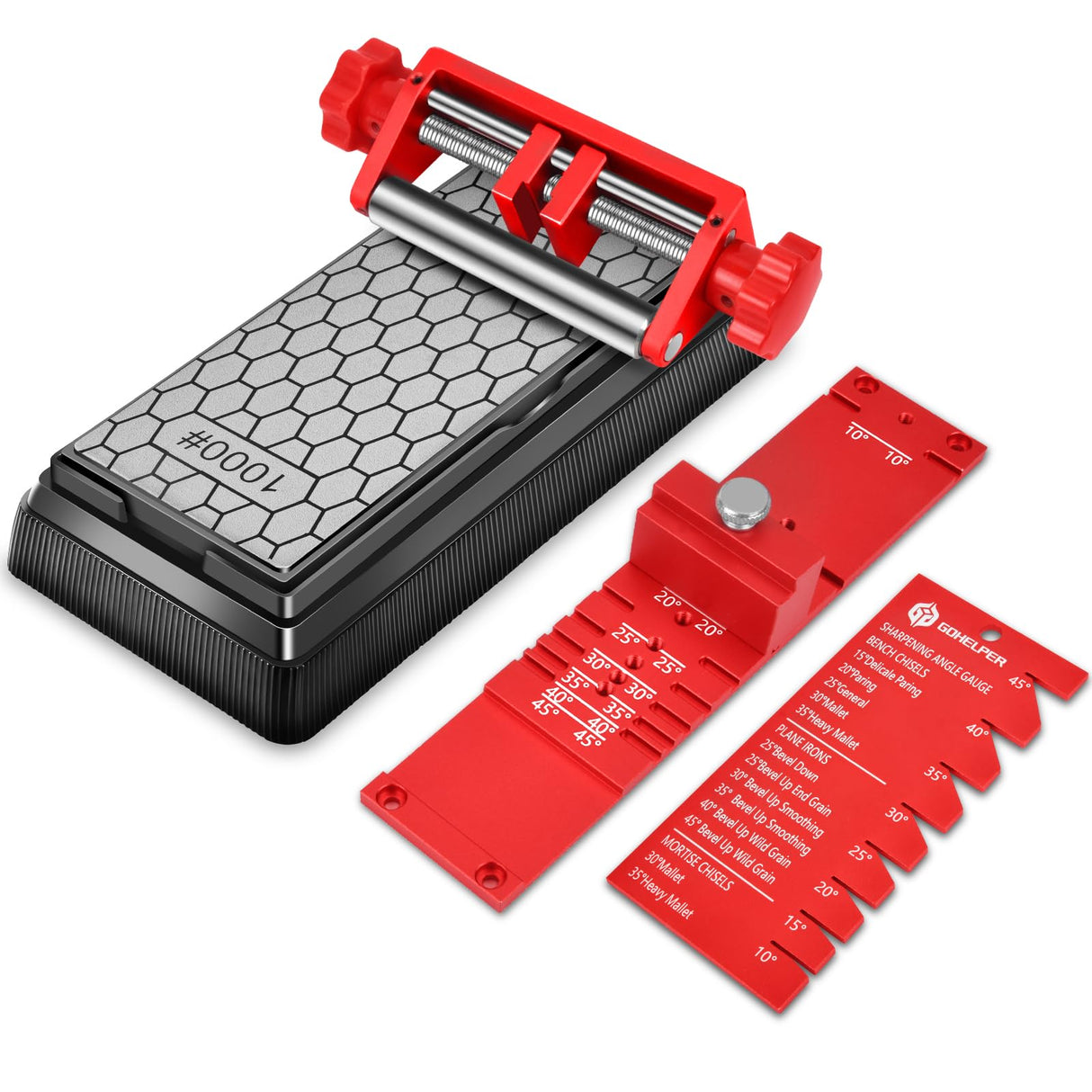 Chisel Sharpening Jig with Diamond Sharpening Stone 400# 1000# Grit, Wood Honing Guide for Chisels and Planes Width 0.1" to 2.8" with Sharpening Angle Fixture, Angle Gauge from 10° to 45° Gohelper