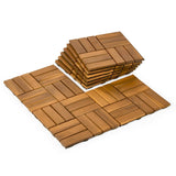 Upolana 9 PCS Interlocking Deck Tiles 12" x 12", 12 Slats Outdoor Flooring Acacia Wood Patio Tiles, Waterproof Patio Flooring Decking for Balcony Backyard, Indoor and Outdoor Use Upolana