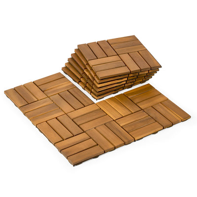 Upolana 9 PCS Interlocking Deck Tiles 12" x 12", 12 Slats Outdoor Flooring Acacia Wood Patio Tiles, Waterproof Patio Flooring Decking for Balcony Backyard, Indoor and Outdoor Use