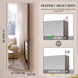 Vlsrka 47.2" LED Grey Jewelry Mirror Cabinet, Wall/Door Mounted Jewelry Armoire Organizer with Full-Length Mirror, Large Capacity Storage Hanging Cabinet, 4 Drawers, 5 Shelves, Built-in Lighted Mirror Vlsrka