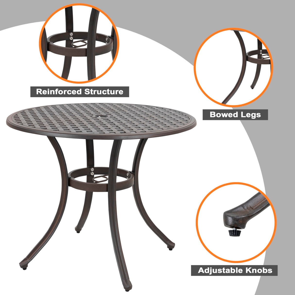 NUU GARDEN 5 Piece Patio Dining Set, 33" Round Cast Aluminum Dining Table with 1.97" Umbrella Hole and 4 Patio Dining Chairs for Backyard, Patio, Garden, Balcony, Brown with Gold Point NUU GARDEN