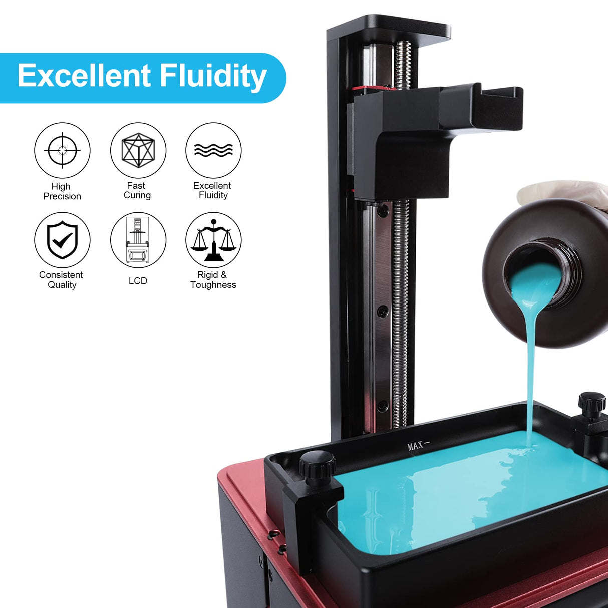 ELEGOO Standard LCD 3D Printer Resin, Fast UV-Curing 3D 405nm UV Resin Photopolymer Resin for High Precision Rapid LCD 3D Printing Clear Blue 1000G ELEGOO