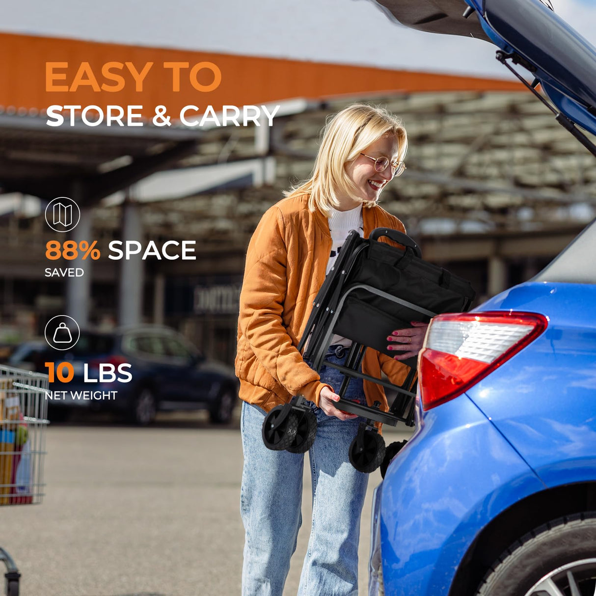 Collapsible Wagon 220 lbs, Heavy Duty Wagons Carts Foldable, Portable Wagon for Groceries, Beach Cart with All-Terrain Wheels & Drink Holders, Wagon Cart for Shopping, Sports, Outdoor Camping, Black PASAMIC