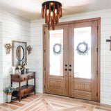 Farmhouse Flush Mount Ceiling Light Fixture, Rustic 3-Light Wood Strip Close to Ceiling Lights,Retro Vintage Red Oak and Black Kitchen Ceiling Lighting for Hallway Bedroom Entryway Living Dining Room Neechicx