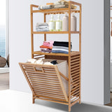 OUKANING Bamboo Laundry Hamper with 3-Tier Storage Rack and Tilt-Out Basket OUKANING