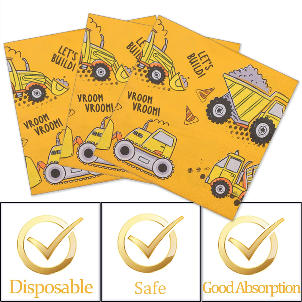 DYLIVeS 60 Pcs Construction Birthday Party Plates and Napkins Kit, Construction Theme Tableware Set Dump Truck Party Table Decorations Supplies, Disposable 9'' and 7'' Paper Plates, Napkins, Serves 20 DYLIVeS