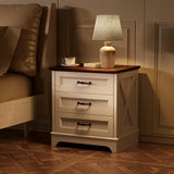 GRUSIGN Nightstand with Drawers - 22.44" Wide End Table with 3 Large Drawers & Bar Handles, Small Rustic Wood Chest of Drawers for Bedroom, Living Room, Closet, White GRUSIGN