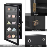 Ikee Design Wall Mounted Wooden Collectible Display Case 5 Shelf Display Storage Accessories with Tempered Glass Door, Black Color Ikee Design