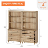 WAMPAT 3 Tier Bookshelf with 3 Drawers, 72" Tall Bookcase Large Farmhouse Display Book Case Shelf with 3-Tier Open Book Shelfs，Library Wood Bookshelves for Living Room,Kitchen, Oak(2PCS) WAMPAT